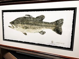 John Morrow Black Bass Gyotaku GiClee - Brand New Super Custom Sporting Frame