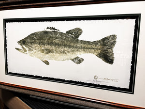 John Morrow - Black Bass Gyotaku GiClee - Brand New Custom Sporting Frame