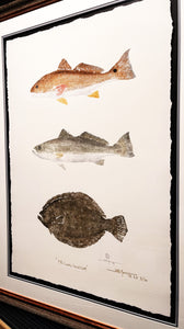 John Morrow - The Coastal Grand Slam Gyotaku GiClee - AP - Brand New Custom Sporting Frame  ***  FALL SPECIAL  ***