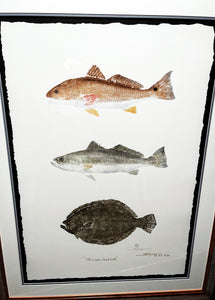 John Morrow - The Coastal Grand Slam Gyotaku GiClee - AP - Brand New Custom Sporting Frame  ***  FALL SPECIAL  ***