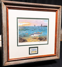 Load image into Gallery viewer, John P. Cowan 1989 Texas Saltwater Stamp Print With Stamp - Brand New Super Custom Sporting Frame