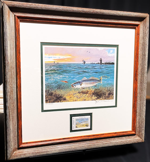 John P. Cowan 1989 Texas Saltwater Stamp Print With Stamp - Brand New Super Custom Sporting Frame