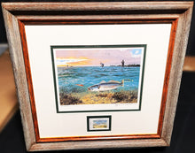 Load image into Gallery viewer, John P. Cowan 1989 Texas Saltwater Stamp Print With Stamp - Brand New Custom Sporting Frame