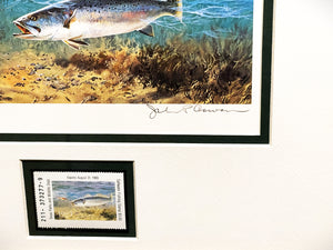John P. Cowan 1989 Texas Saltwater Stamp Print With Stamp - Brand New Custom Sporting Frame