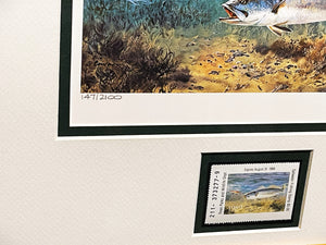 John P. Cowan 1989 Texas Saltwater Stamp Print With Stamp - Brand New Custom Sporting Frame