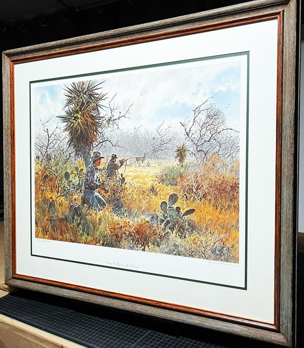 John P. Cowan Coming To Horns Lithograph Year 1990 - Brand New Super Custom Sporting Frame