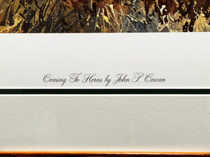 John P. Cowan Coming To Horns Lithograph Year 1990 - Brand New Super Custom Sporting Frame