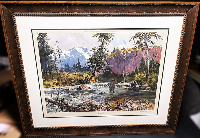 John P. Cowan Fast Water Lithograph Classic Fly Fishing Year 1978 - Brand New Super Custom Sporting Frame