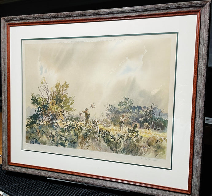 John P. Cowan Quail Tree Lithograph Print Year 1969 - Brand New Custom Sporting Frame
