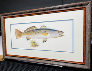 John P. Cowan A Texas Treasure Poster Art Classic Speckled Trout - Brand New Super Custom Sporting Frame