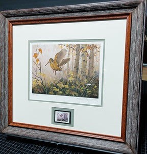 Ken Carlson 1985 The Ruffed Grouse Society Conservation With Stamp - Brand New Custom Sporting Frame