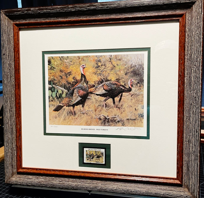 Ken Carlson 1986 National Wild Turkey Federation NWTF Stamp Print - Brand New Super Custom Sporting Frame