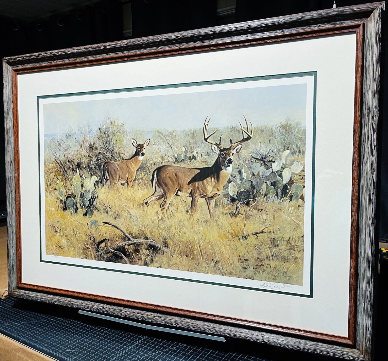 Ken Carlson Rio Grande Vigil Lithograph Classic Whitetail Year 1982 - Brand New Super Custom Sporting Frame