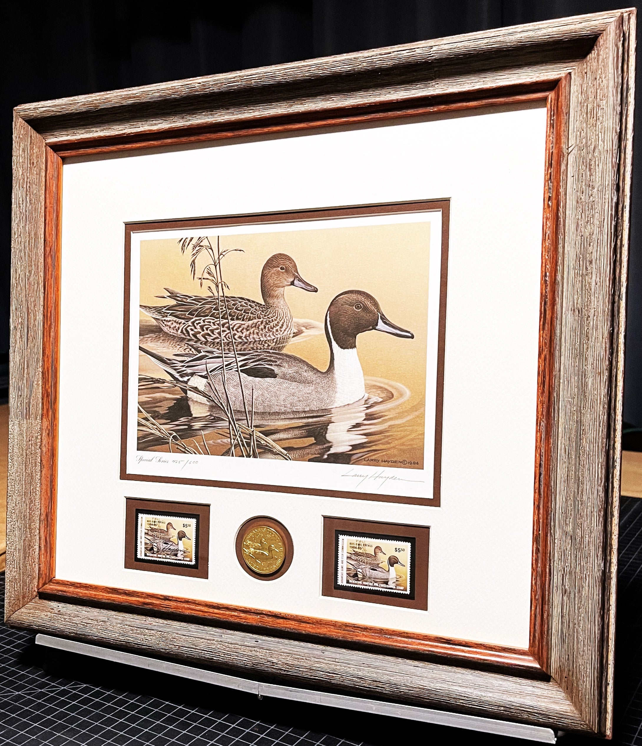 Larry Hayden 1984 Arkansas Waterfowl Hunting And Conservation Special Medallion Edition Stamp Print With Double Stamps - Brand New Super Custom Sporting Frame