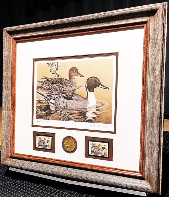 Larry Hayden 1984 Arkansas Waterfowl Hunting And Conservation Special Medallion Edition Stamp Print With Double Stamps - Brand New Super Custom Sporting Frame