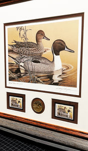 Larry Hayden 1984 Arkansas Waterfowl Hunting And Conservation Special Medallion Edition Stamp Print With Double Stamps - Brand New Super Custom Sporting Frame