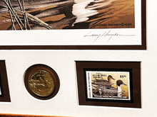 Load image into Gallery viewer, Larry Hayden 1984 Arkansas Waterfowl Hunting And Conservation Special Medallion Edition Stamp Print With Double Stamps - Brand New Super Custom Sporting Frame