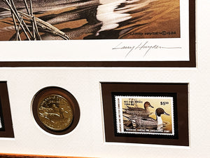 Larry Hayden 1984 Arkansas Waterfowl Hunting And Conservation Special Medallion Edition Stamp Print With Double Stamps - Brand New Super Custom Sporting Frame