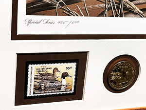 Larry Hayden 1984 Arkansas Waterfowl Hunting And Conservation Special Medallion Edition Stamp Print With Double Stamps - Brand New Super Custom Sporting Frame