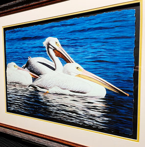 Les McDonald White Pelican Trio GiClee Half Sheet Artist Proof - Brand New Custom Sporting Frame
