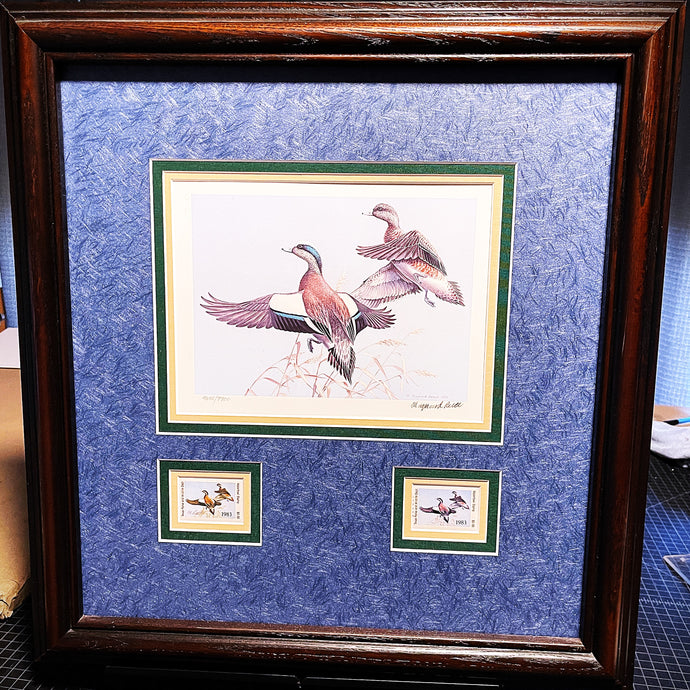 Maynard Reece 1983 Texas Waterfowl Duck Stamp Print With Double Stamps - Brand New Super Custom Sporting Frame