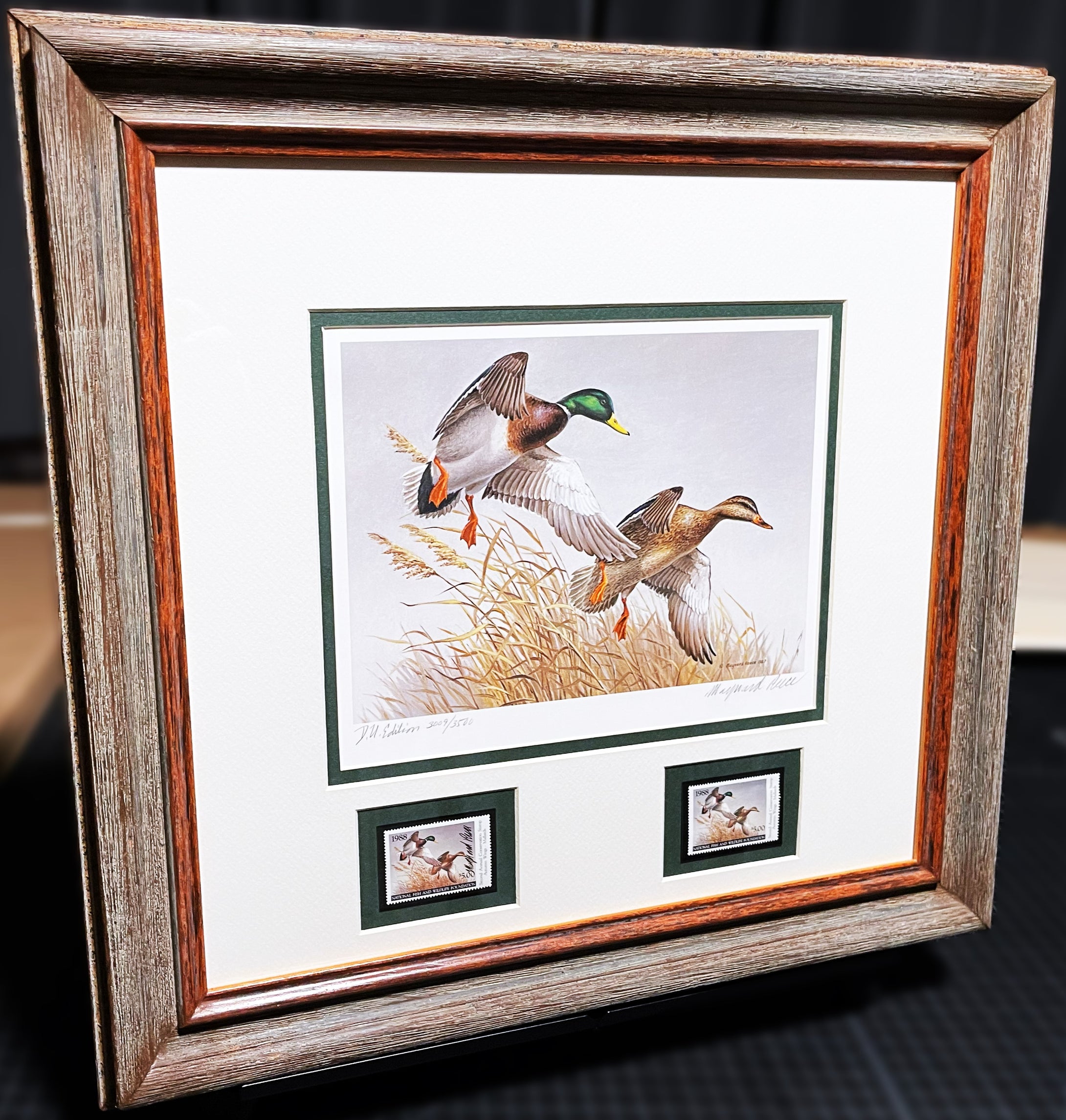 Maynard Reece  1988 National Fish And Wildlife Foundation Ducks Unlimited Edition Stamp Print With Double Stamps