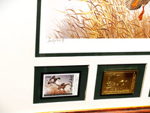Load image into Gallery viewer, Maynard Reece  1988 National Fish And Wildlife Foundation Duck Stamp Print Gold Medallion Edition With Double Stamps - Autumn Wings - Brand New Custom Sporting Frame
