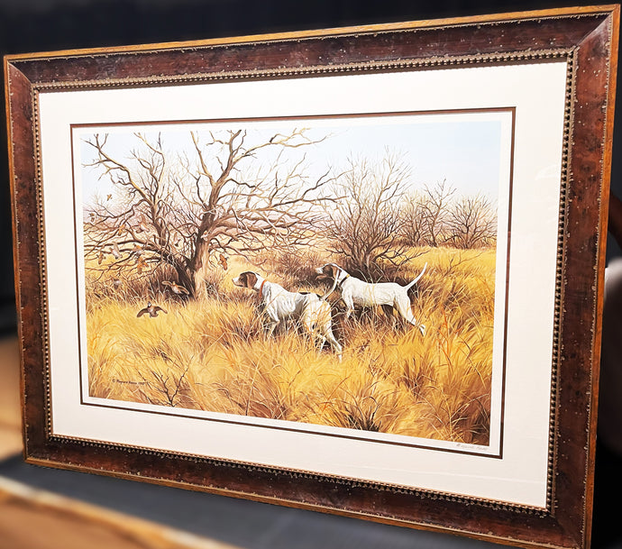Maynard Reece Pointers And Bobwhites Lithograph Year 1980 - Brand New Custom Sporting  Frame