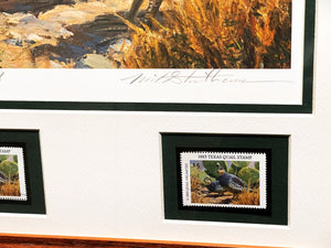 Mike Stidham  1993 Texas Quail Stamp Print With Double Stamps Artist Proof - Brand New Custom Sporting Frame