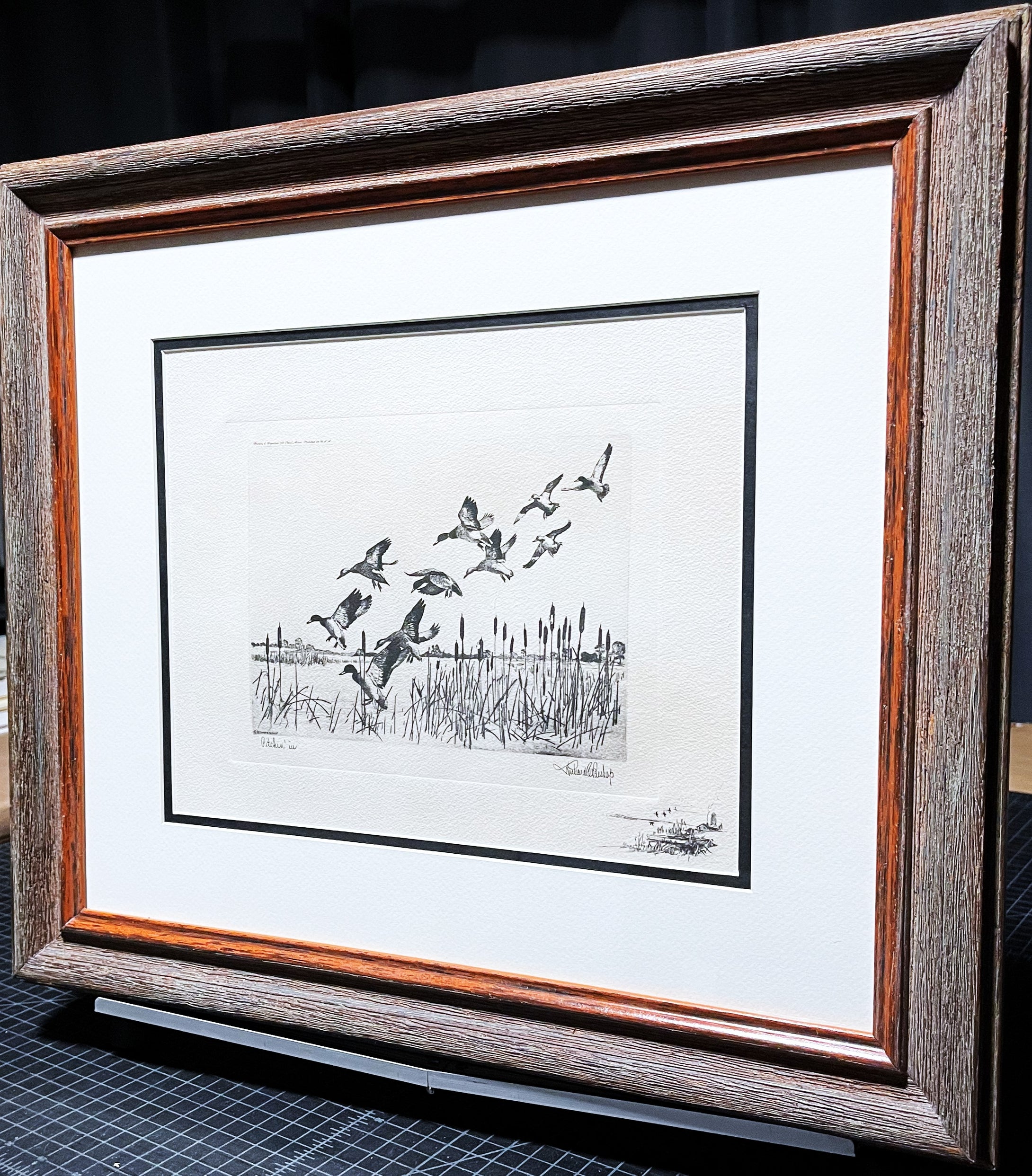 Richard Bishop Pitchin' In Dry-Point Etching Print Year 1940's - Brand New Super Custom Sporting Frame