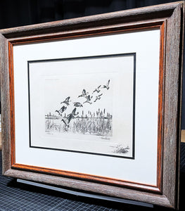 Richard Bishop Pitchin' In Dry-Point Etching Print Year 1940's - Brand New Super Custom Sporting Frame