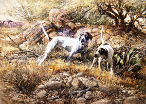 Robert Abbett Holding Tight Lithograph English Pointers - Brand New Super Custom Sporting Frame
