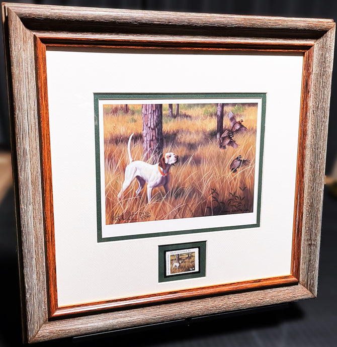 Robert Christie 2001 Quail Unlimited Stamp Print With Stamp - Brand New Custom Sporting Frame