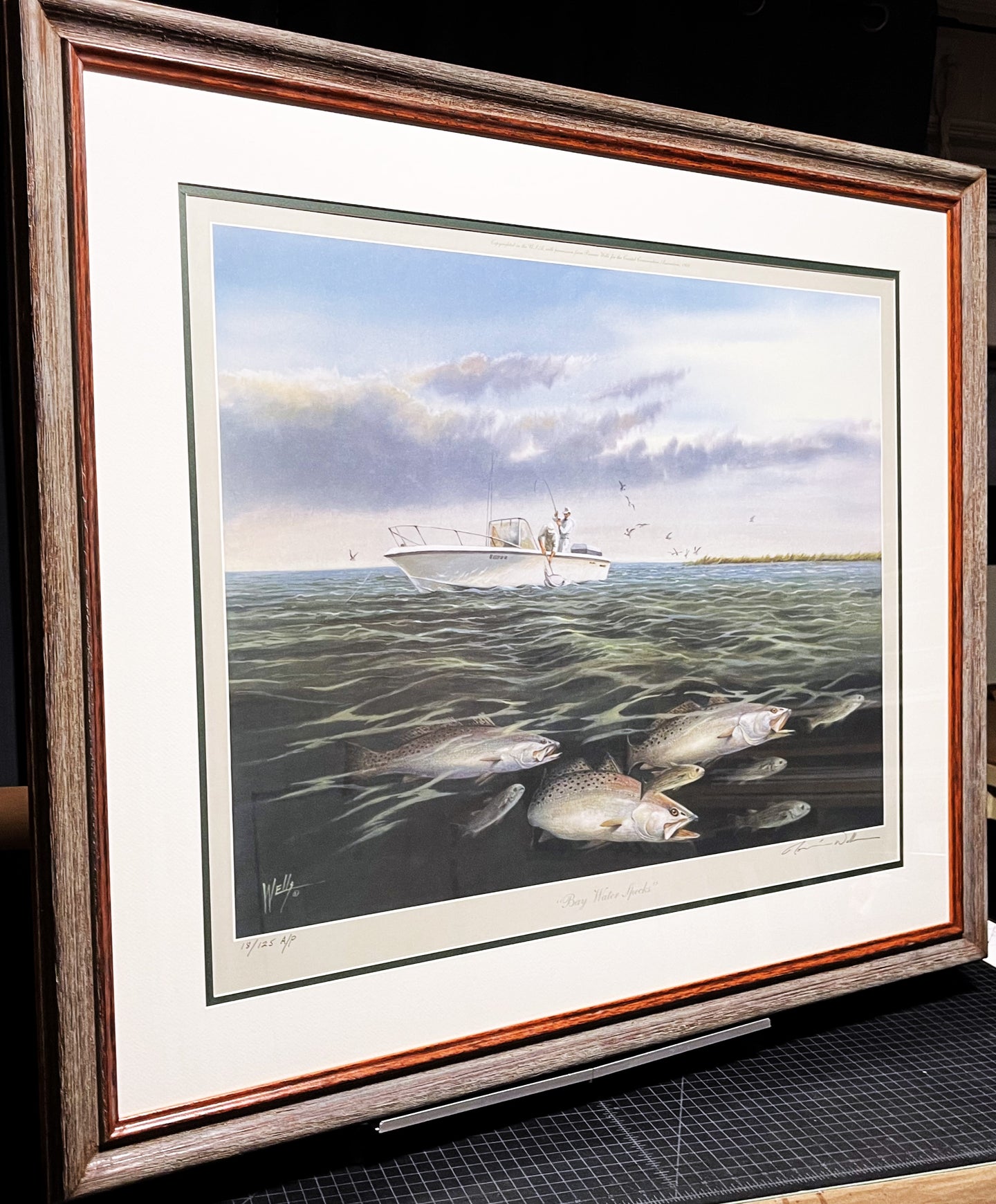 Ronnie Wells - Bay Water Specks - Lithograph AP - Brand New Custom Sporting Frame