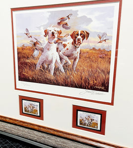 Thompson Crowe  1999 Texas Quail Stamp Print With Double Stamps - Brand New Super Custom Sporting Frame