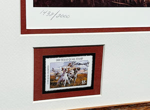 Thompson Crowe  1999 Texas Quail Stamp Print With Double Stamps - Brand New Super Custom Sporting Frame
