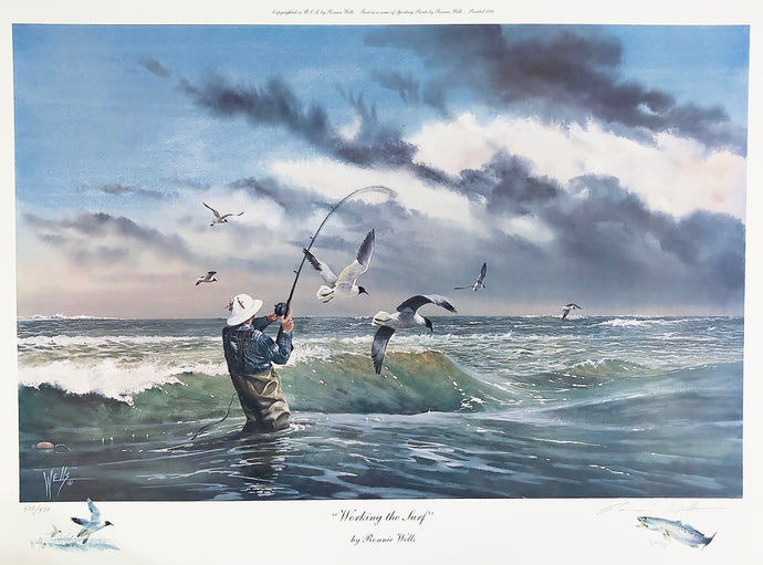 Ronnie Wells Working The Surf Lithograph With Double Remarques - Brand New Custom Sporting Frame