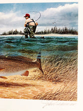 Load image into Gallery viewer, John Dearman 1990 Texas Saltwater Stamp Print With Double Stamps - Brand New Super Custom Sporting Frame