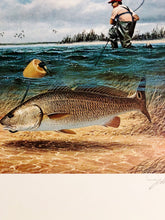 Load image into Gallery viewer, John Dearman 1990 Texas Saltwater Stamp Print With Double Stamps - Brand New Super Custom Sporting Frame