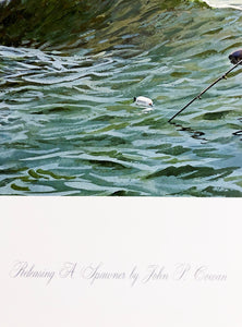John P. Cowan - Releasing A Spawner - Lithograph 1988 - Brand New Custom Sporting Frame