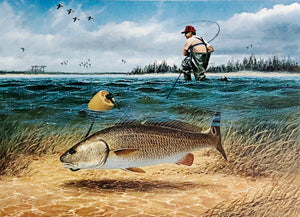 John Dearman 1990 Texas Saltwater Stamp Print With Double Stamps - Brand New Super Custom Sporting Frame