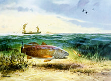 Load image into Gallery viewer, John P. Cowan 1986 Texas Saltwater Stamp Print With Stamp - Brand New Super Custom Sporting Frame