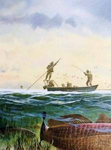 John P. Cowan 1986 Texas Saltwater Stamp Print With Stamp - Brand New Super Custom Sporting Frame