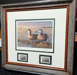 James Hautman - 1993 Texas Migratory Waterfowl Duck Stamp Print With Double Stamps - Brand New Custom Sporting Frame