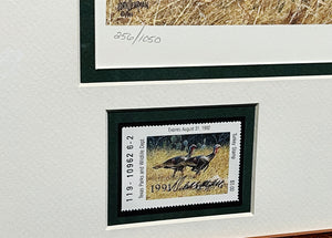 John Dearman 1991 Texas Turkey Stamp Print With Double Stamps - Brand New Custom Sporting Frame