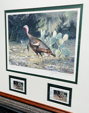Load image into Gallery viewer, John Dearman 1997 Texas Wild Turkey Stamp Print With Double Stamps - Brand New Super Custom Sporting Frame