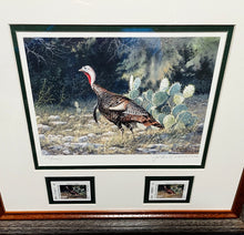 Load image into Gallery viewer, John Dearman 1997 Texas Wild Turkey Stamp Print With Double Stamps - Brand New Super Custom Sporting Frame