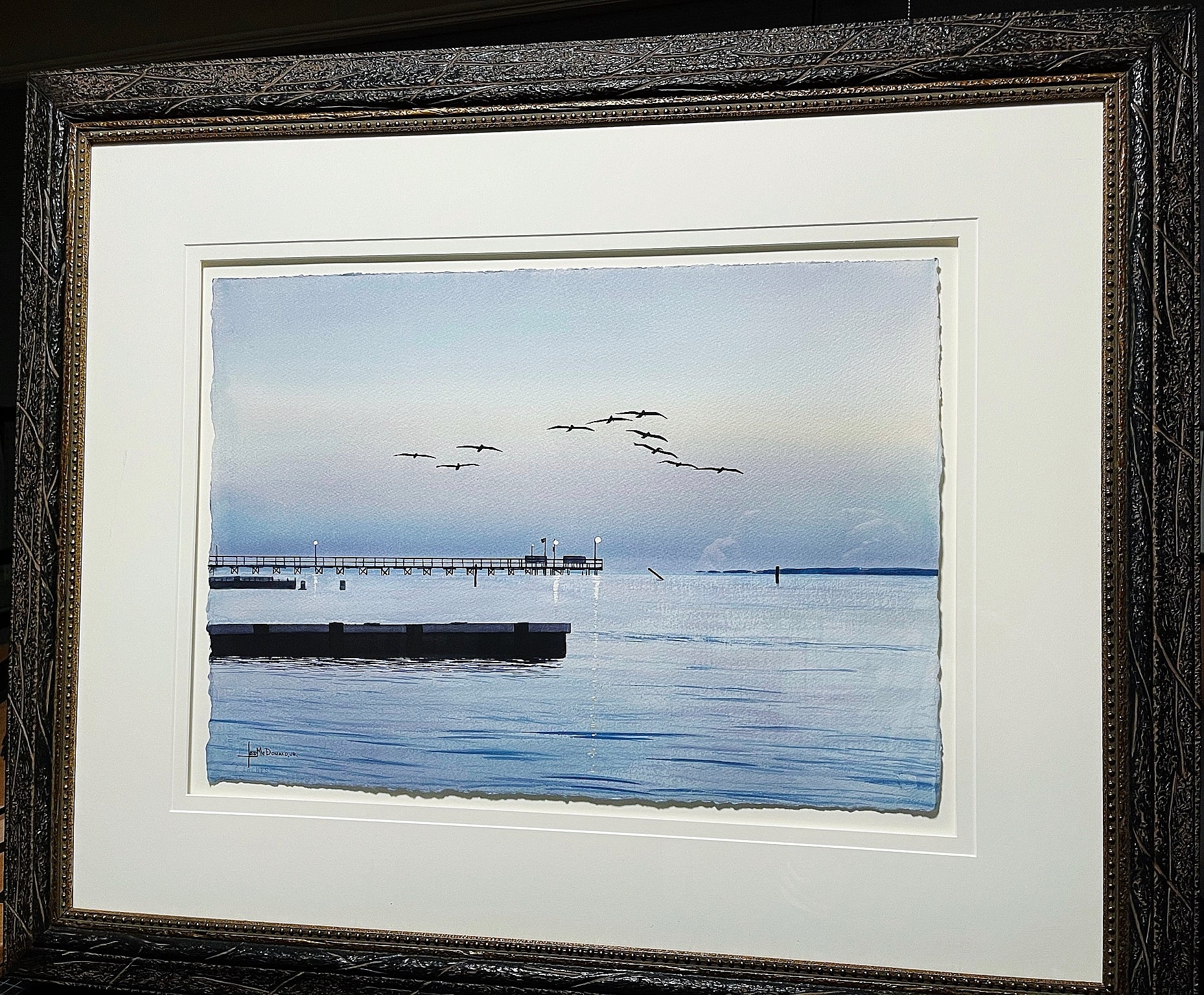 Les McDonald Dawns Early Flight Original Watercolor Painting - Brand New Super Sporting Frame