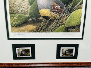 Sherrie Russel Meline - 2003 Texas Quail Stamp Print With Double Stamps - AP - Brand New Custom Sporting Frame