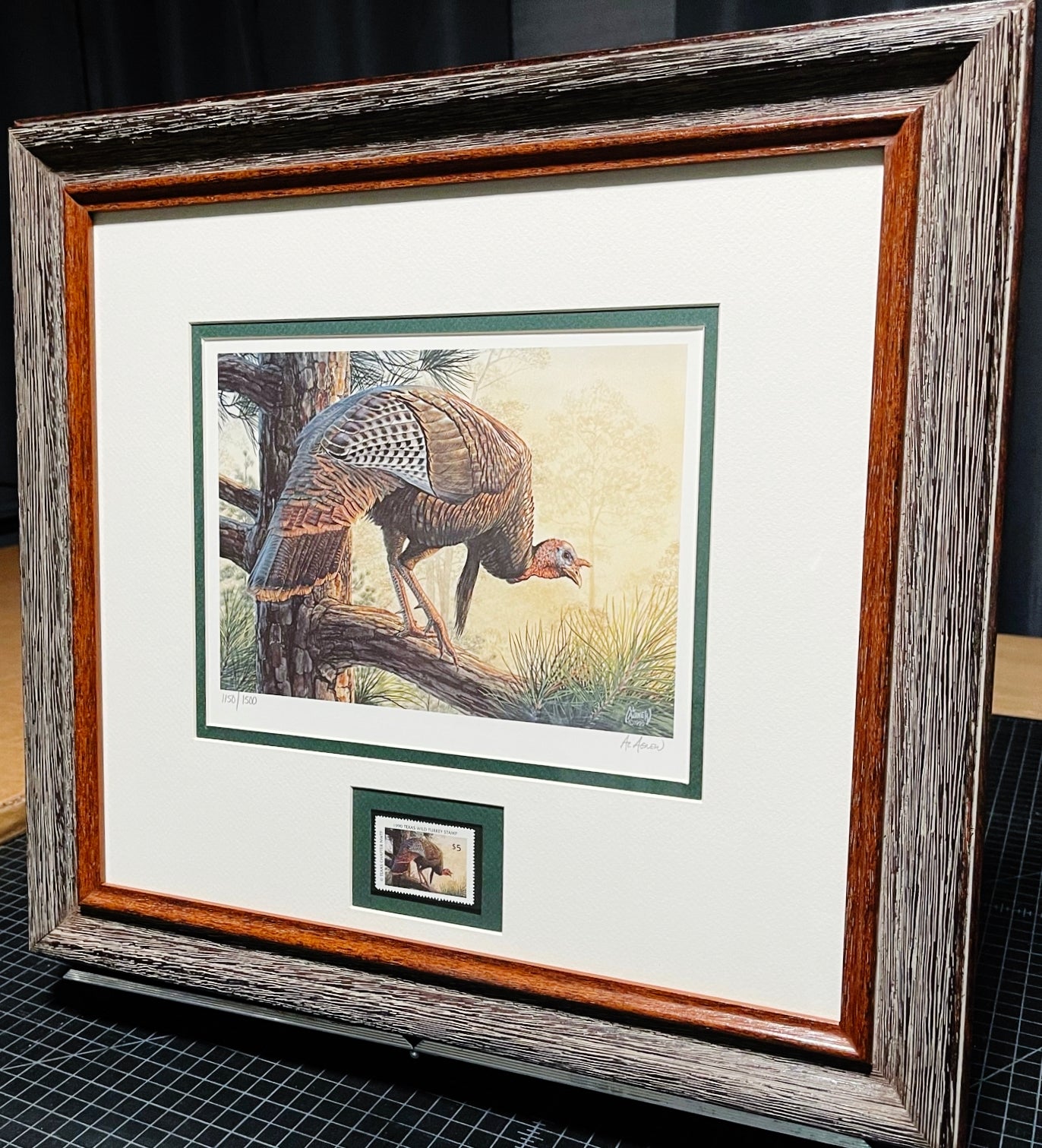 Al Agnew - 1990 Texas Wild Turkey Stamp Print With Stamp - Brand New Custom Sporting Frame